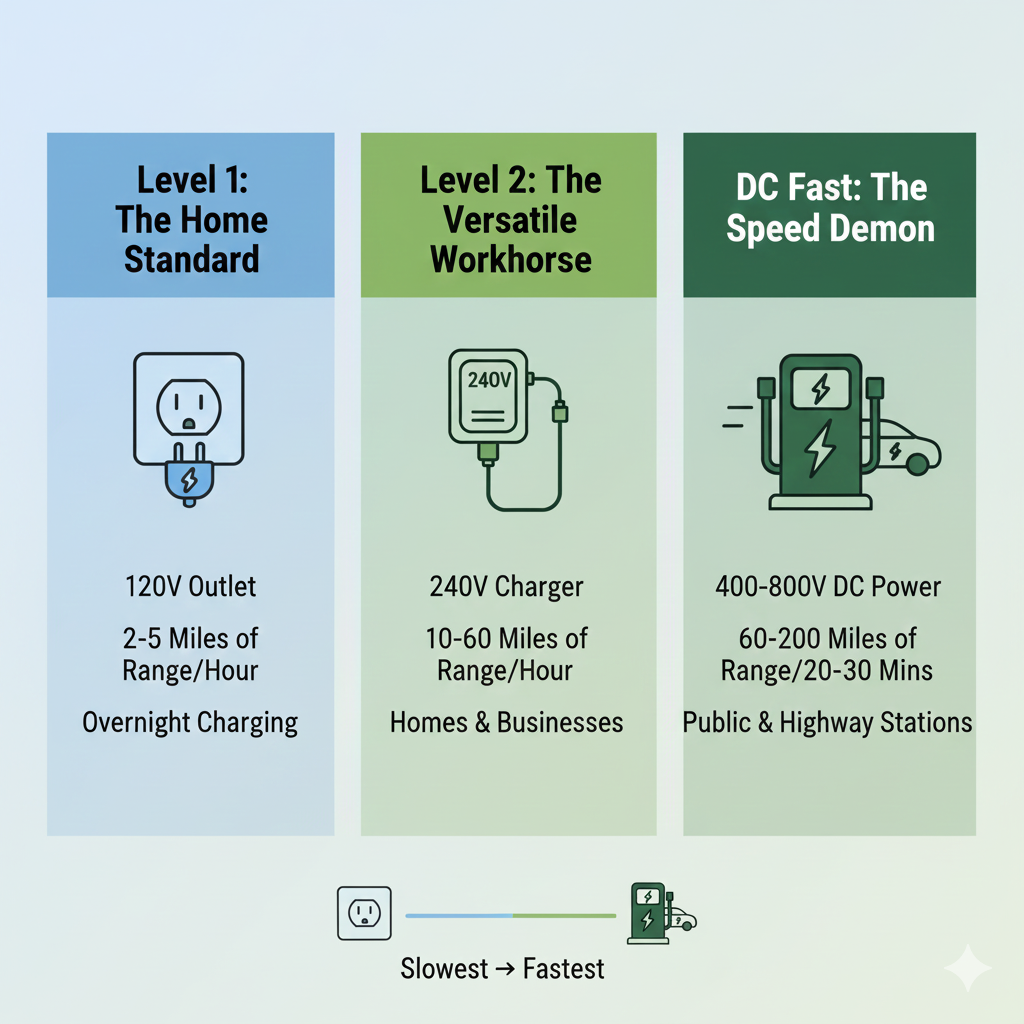 Understanding EV Charging Levels - Level 1, Level 2, and DC Fast Charging Guide