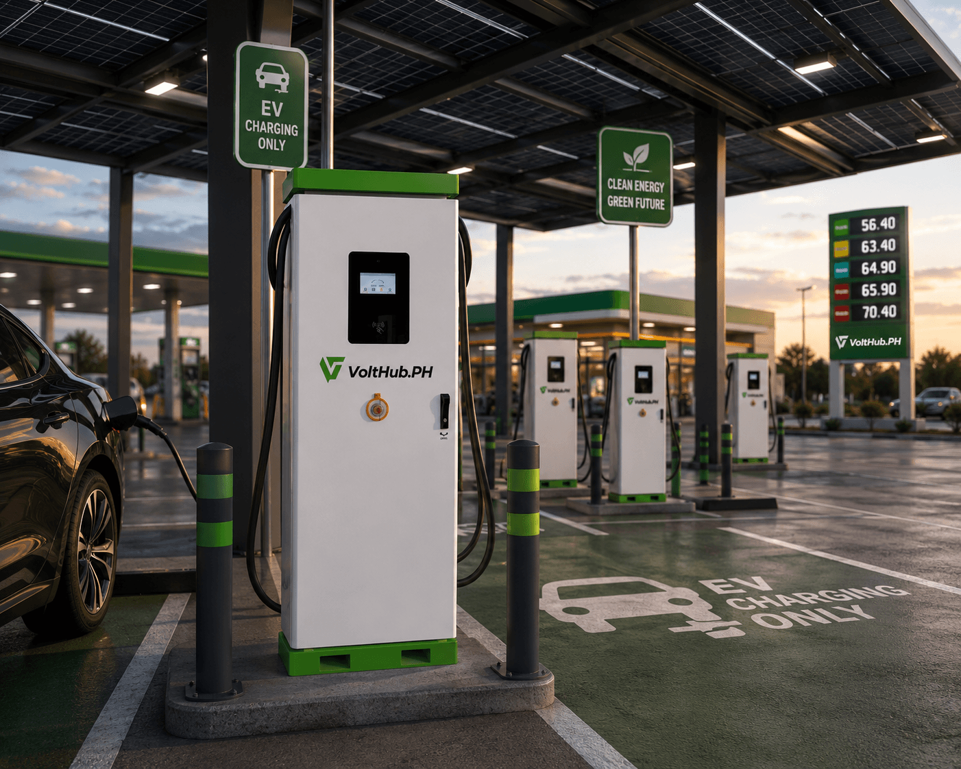 AC EV Charger 7kW wall-mounted units in parking garage